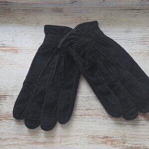 Black Lightweight Faux Suede Winter Gloves - S/M